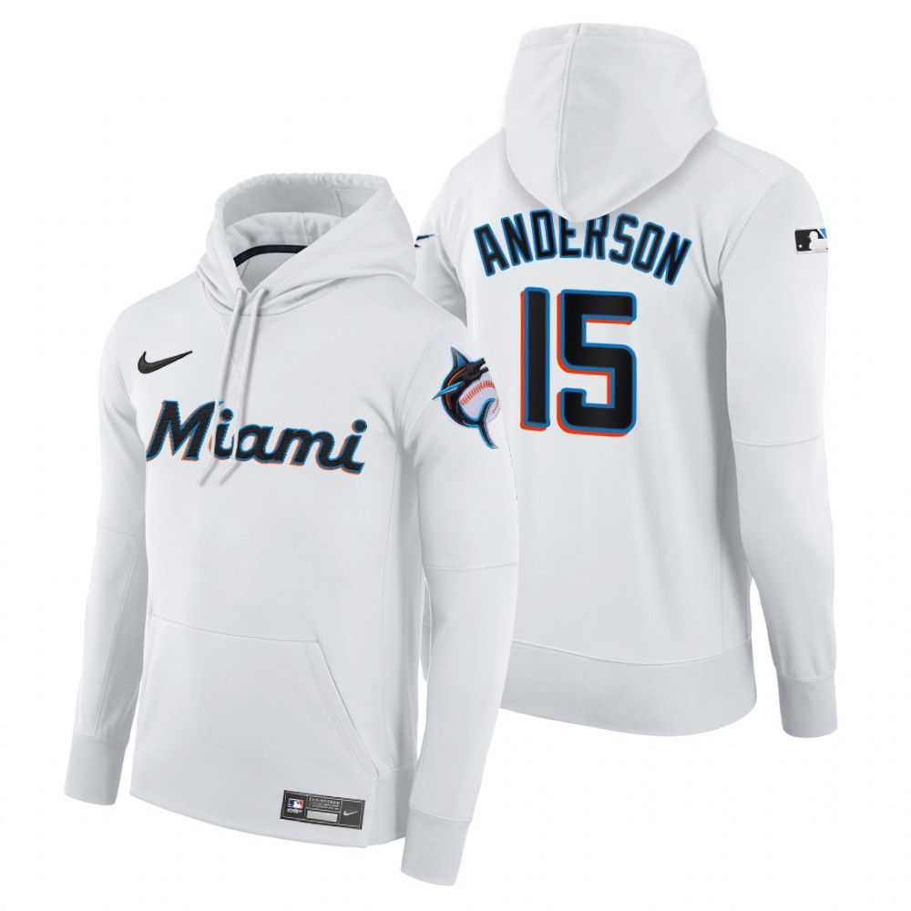 Men Miami Marlins 15 Anderson white home hoodie 2021 MLB Nike Jerseys
